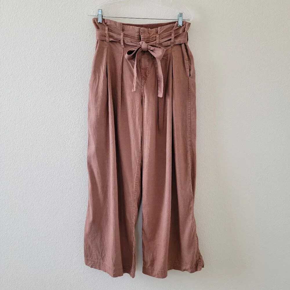Free People High-Waisted Tie-Front Pants in Mauve